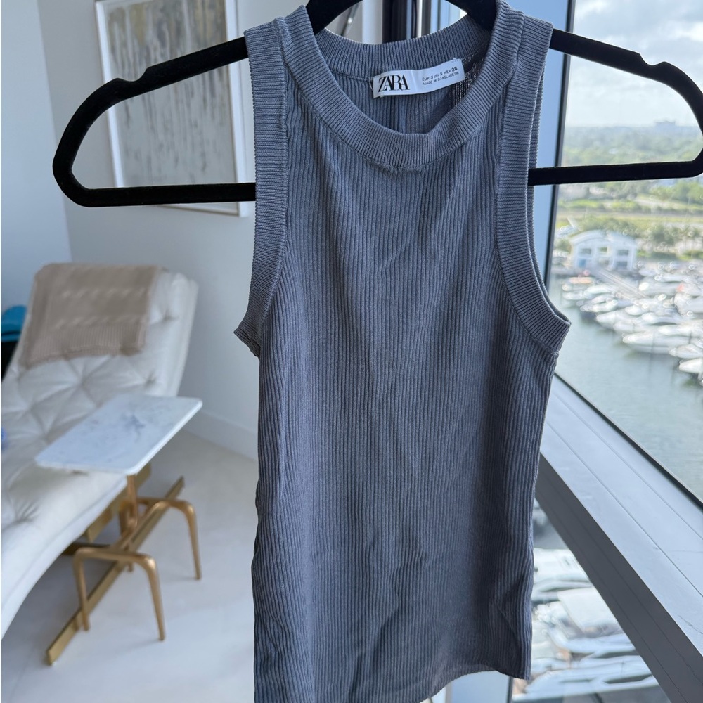 Zara Gray Ribbed Tank Top